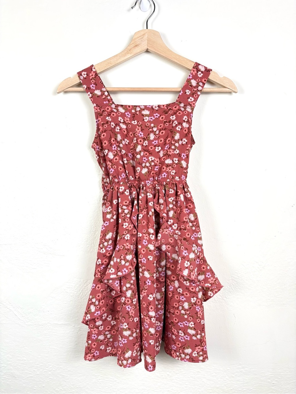 Bonnie Jean Terracotta Pink Floral Tiered Ruffle Dress Girls 10 Cottage Romantic